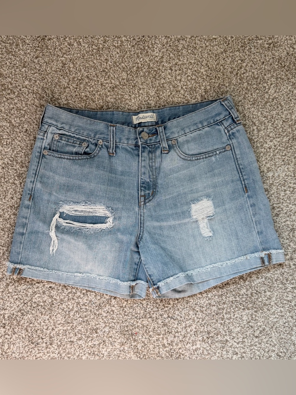 Madewell Light Blue Distressed Denim Shorts, 4” inseam, 28” waist